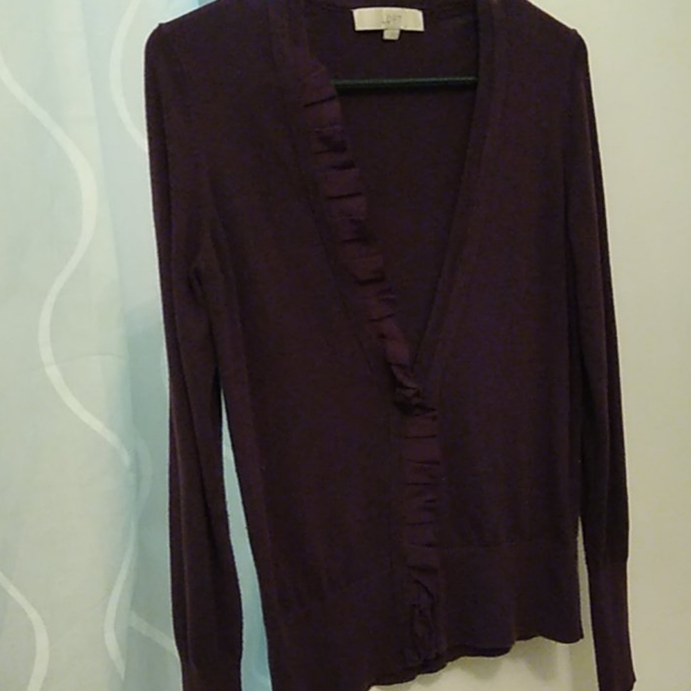 Ladies' cardigan in deep purple plum color